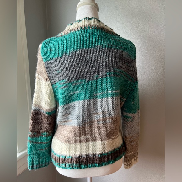 Anthropologie SHAE Teal, Gray & White Cardigan Sweater | Size M - Picture 8 of 9